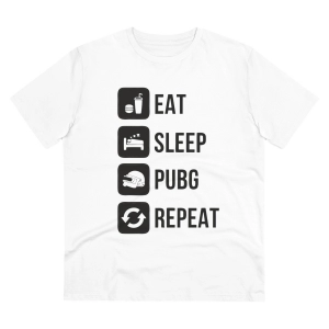 Generic Men's PC Cotton Eat Sleep Pubg Repeat Printed T Shirt (Color: White, Thread Count: 180GSM)