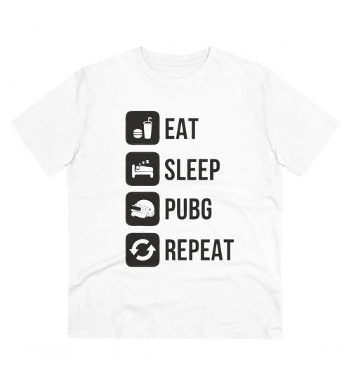 Generic Men's PC Cotton Eat Sleep Pubg Repeat Printed T Shirt (Color: White, Thread Count: 180GSM)