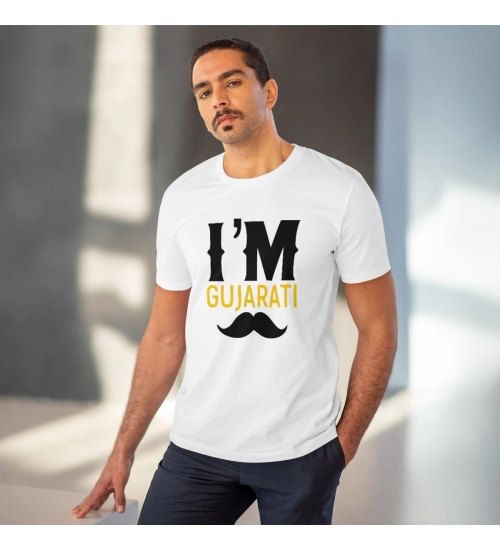 Generic Men's PC Cotton I Am Gujarati Printed T Shirt (Color: White, Thread Count: 180GSM)