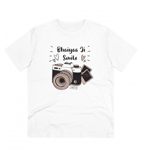 Generic Men's PC Cotton Bhaiya Ji Smile Printed T Shirt (Color: White, Thread Count: 180GSM)