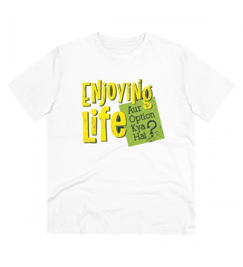 Generic Men's PC Cotton Enjoying Life Printed T Shirt (Color: White, Thread Count: 180GSM)