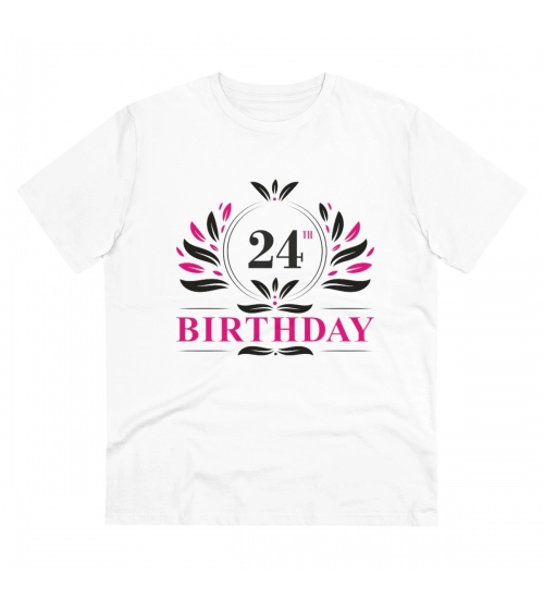 Generic Men's PC Cotton 24th Birthday Printed T Shirt (Color: White, Thread Count: 180GSM)