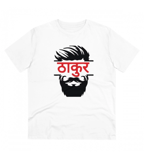 Generic Men's PC Cotton Thakur Printed T Shirt (Color: White, Thread Count: 180GSM)