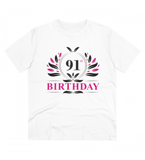 Generic Men's PC Cotton 91st Birthday Printed T Shirt (Color: White, Thread Count: 180GSM)