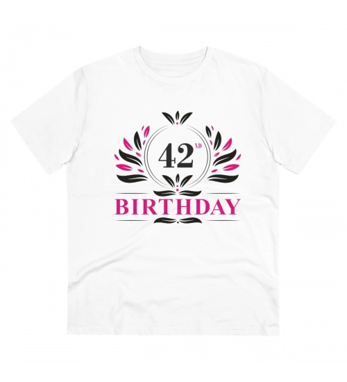 Generic Men's PC Cotton 42nd Birthday Printed T Shirt (Color: White, Thread Count: 180GSM)