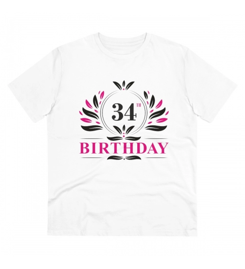 Generic Men's PC Cotton 34th Birthday Printed T Shirt (Color: White, Thread Count: 180GSM)