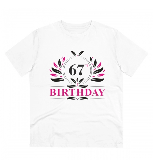 Generic Men's PC Cotton 67th Birthday Printed T Shirt (Color: White, Thread Count: 180GSM)