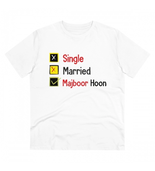 Generic Men's PC Cotton Single Married Majbur Printed T Shirt (Color: White, Thread Count: 180GSM)