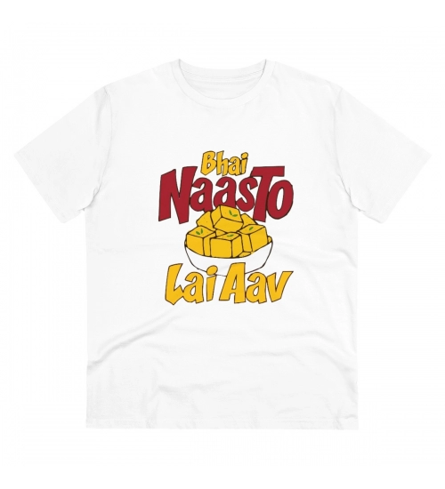 Generic Men's PC Cotton Bhai Nasto Lai Aav Printed T Shirt (Color: White, Thread Count: 180GSM)