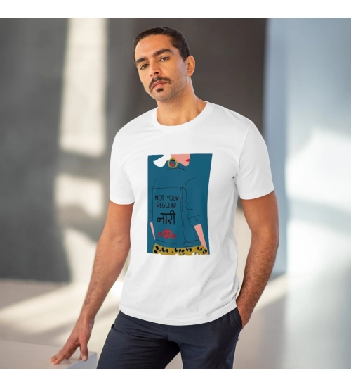 Generic Men's PC Cotton Not Your Regular Naari Printed T Shirt (Color: White, Thread Count: 180GSM)