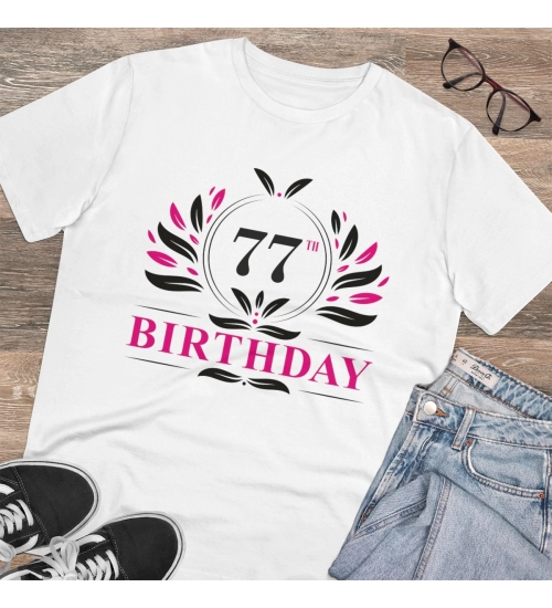 Generic Men's PC Cotton 77th Birthday Printed T Shirt (Color: White, Thread Count: 180GSM)
