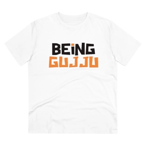 Generic Men's PC Cotton Being Gujju Printed T Shirt (Color: White, Thread Count: 180GSM)