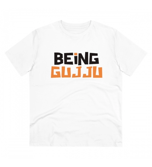 Generic Men's PC Cotton Being Gujju Printed T Shirt (Color: White, Thread Count: 180GSM)