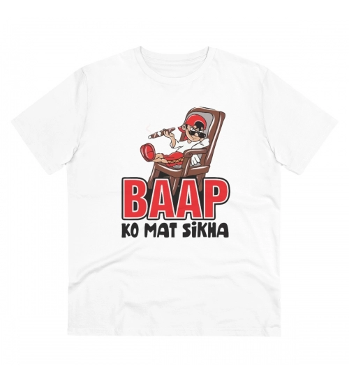 Generic Men's PC Cotton Baap Ko Mat Sikha Printed T Shirt (Color: White, Thread Count: 180GSM)