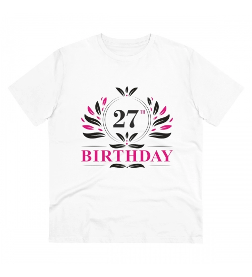 Generic Men's PC Cotton 27th Birthday Printed T Shirt (Color: White, Thread Count: 180GSM)