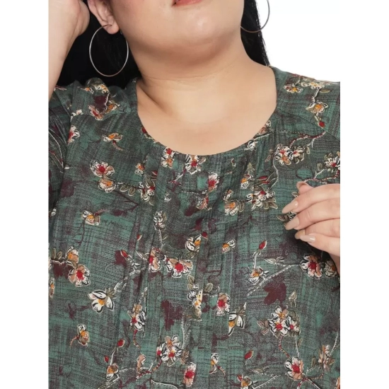 Generic Women's A-Line Green Dress (Color:Green, Material:Rayon)