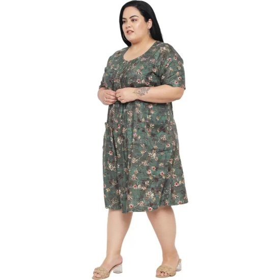 Generic Women's A-Line Green Dress (Color:Green, Material:Rayon)