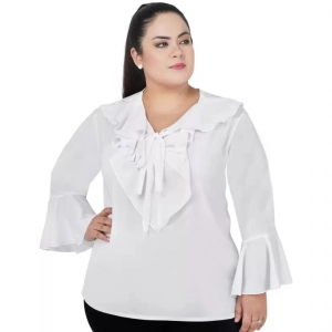 Generic Women's Casual Bell Sleeve Solid White Top (Color:White, Material:Georgette)