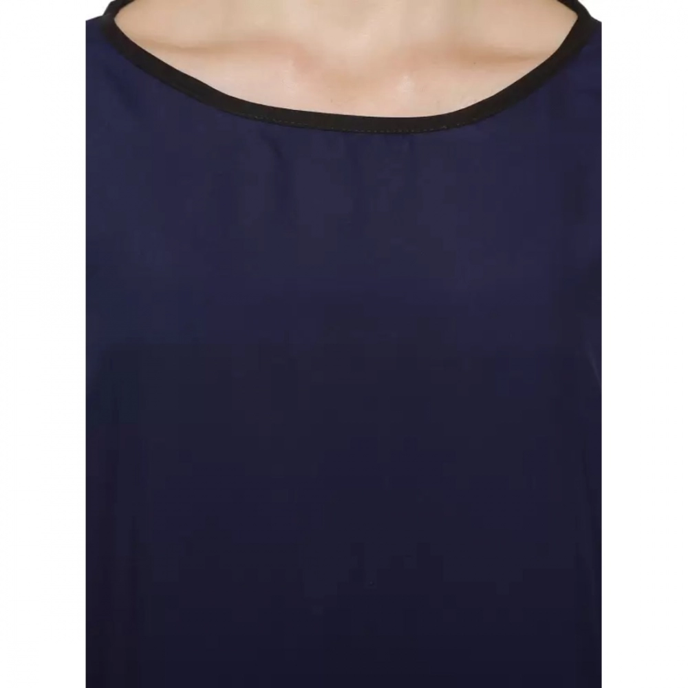 Women's Casual Slit Sleeve Solid Blue Top (Color:Blue, Material:Poly Crepe)