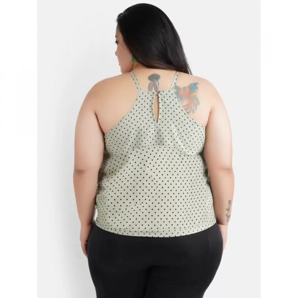 Generic Women's Casual Sleeveless Polka Print Green Top (Color:Grey, Material:Crepe)