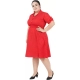 Generic Women's Cinched Waist Red Dress (Color:Red, Material:Poly Crepe)