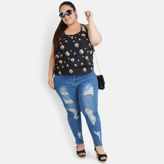 Generic Women's Casual Shoulder Strap Printed, Floral Print Black Top (Color:Black, Material:Poly Crepe) Generic Women's Casual Shoulder Strap Printed, Floral Print Black Top (Color:Black, Material:Poly Crepe)