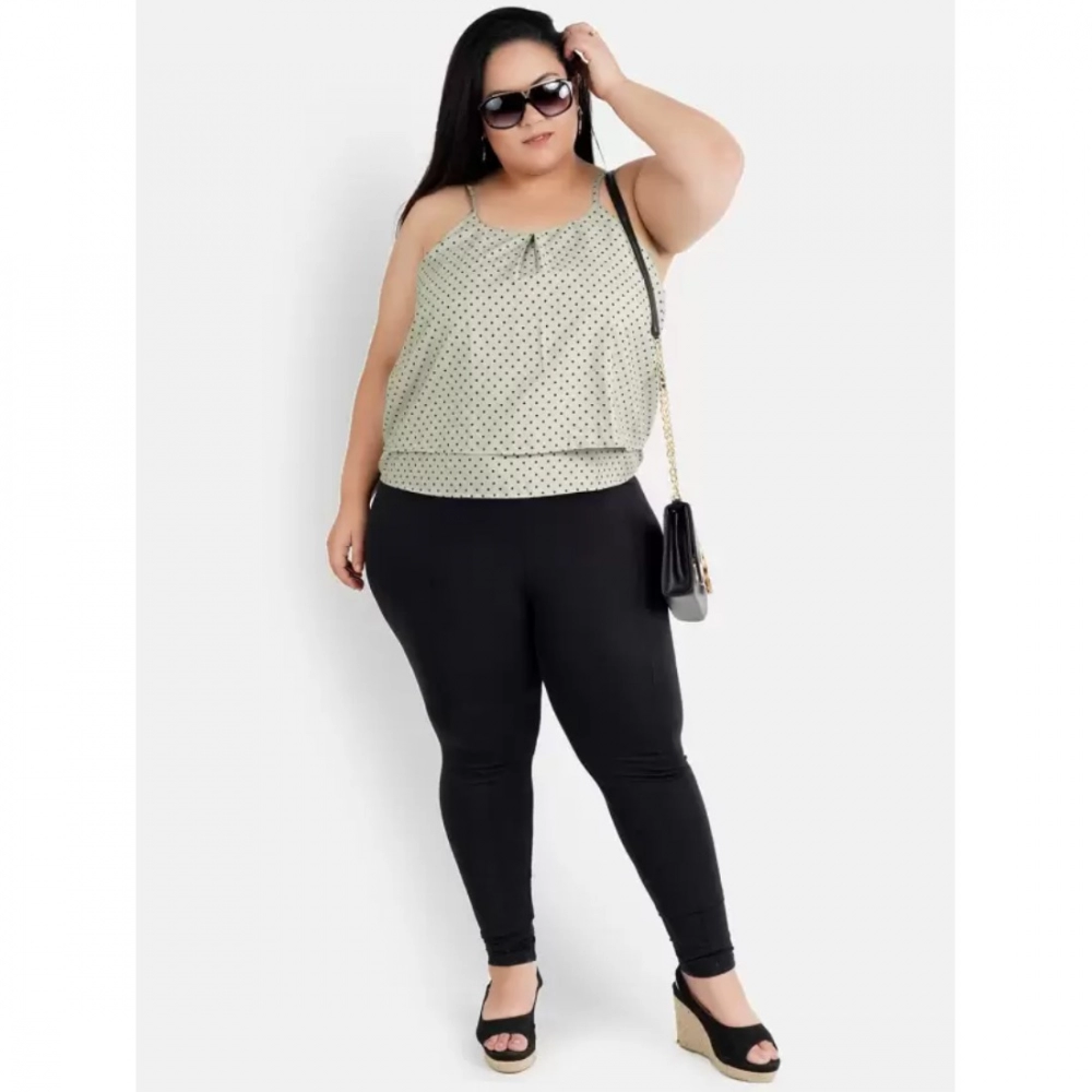 Generic Women's Casual Sleeveless Polka Print Green Top (Color:Grey, Material:Crepe)