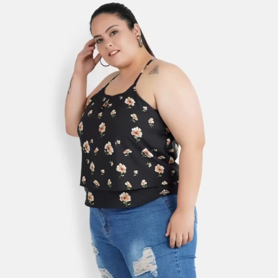 Generic Women's Casual Shoulder Strap Printed, Floral Print Black Top (Color:Black, Material:Poly Crepe) Generic Women's Casual Shoulder Strap Printed, Floral Print Black Top (Color:Black, Material:Poly Crepe)