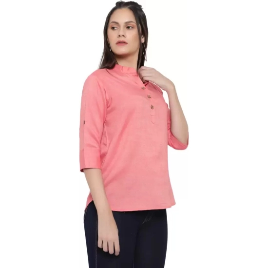 Generic Women's Casual Three Fourth Sleeve Solid Pink Top (Color:Pink, Material:Cotton Linen Blend) Generic Women's Casual Three Fourth Sleeve Solid Pink Top (Color:Pink, Material:Cotton Linen Blend)