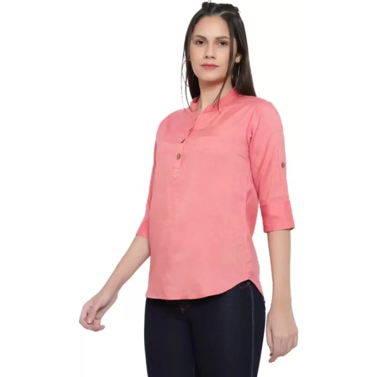 Generic Women's Casual Three Fourth Sleeve Solid Pink Top (Color:Pink, Material:Cotton Linen Blend) Generic Women's Casual Three Fourth Sleeve Solid Pink Top (Color:Pink, Material:Cotton Linen Blend)