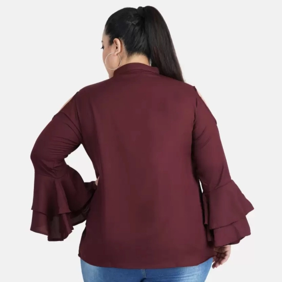 Generic Women's Casual Juliet Sleeve Solid Maroon Top (Color:Maroon, Material:Crepe) Generic Women's Casual Juliet Sleeve Solid Maroon Top (Color:Maroon, Material:Crepe)