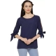 Generic Women's Casual Slit Sleeve Solid Blue Top (Color:Blue, Material:Poly Crepe)