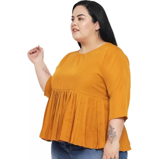 Generic Women's Casual Solid Yellow Top (Color:Yellow, Material:Polyester)