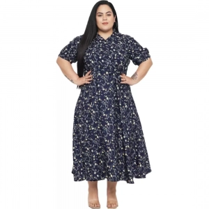 Generic Women's Fit And Flare Blue Dress (Color:Blue, Material:Polyester)