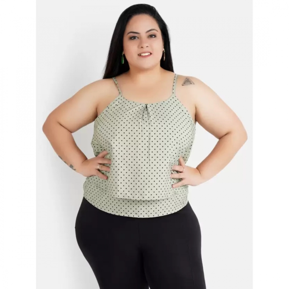 Generic Women's Casual Sleeveless Polka Print Green Top (Color:Grey, Material:Crepe)