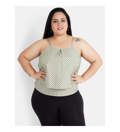 Generic Women's Casual Sleeveless Polka Print Green Top (Color:Grey, Material:Crepe)