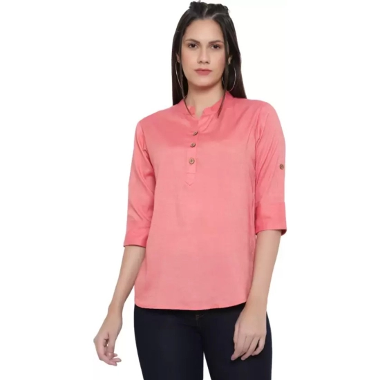 Generic Women's Casual Three Fourth Sleeve Solid Pink Top (Color:Pink, Material:Cotton Linen Blend) Generic Women's Casual Three Fourth Sleeve Solid Pink Top (Color:Pink, Material:Cotton Linen Blend)