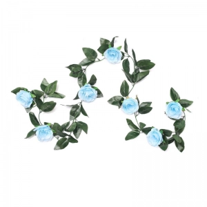 Generic Artificial Rose Vine Flowers With Green Leaves For Home Party Garden Wall Decoration (Blue, Material:Silk, Polyester)