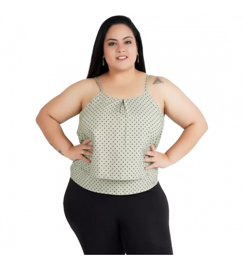 Generic Women's Casual Sleeveless Polka Print Green Top (Color:Grey, Material:Crepe)