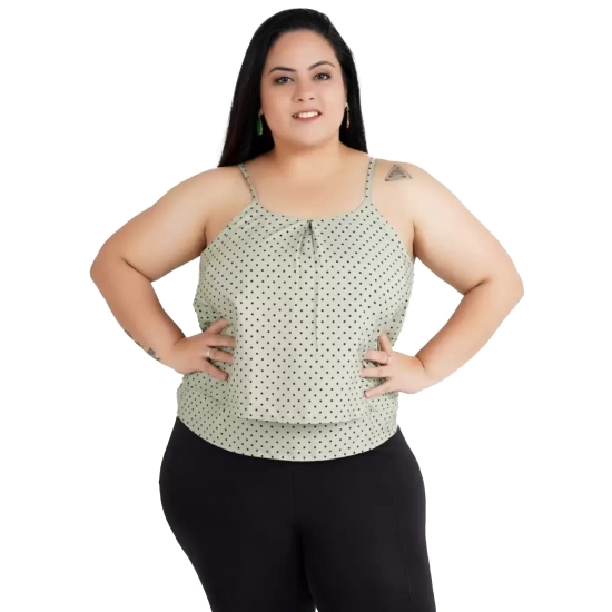 Generic Women's Casual Sleeveless Polka Print Green Top (Color:Grey, Material:Crepe)