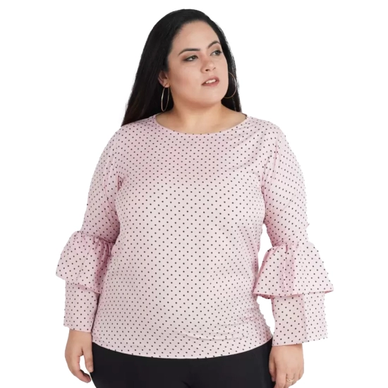 Generic Women's Casual Flute Sleeve Printed Pink Top (Color:Pink, Material:Crepe)