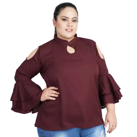 Generic Women's Casual Juliet Sleeve Solid Maroon Top (Color:Maroon, Material:Crepe) Generic Women's Casual Juliet Sleeve Solid Maroon Top (Color:Maroon, Material:Crepe)