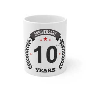 Generic Ceramic 10th Anniversary Printed Coffee Mug (Color: White, Capacity:330ml) Generic Ceramic 10th Anniversary Printed Coffee Mug (Color: White, Capacity:330ml)