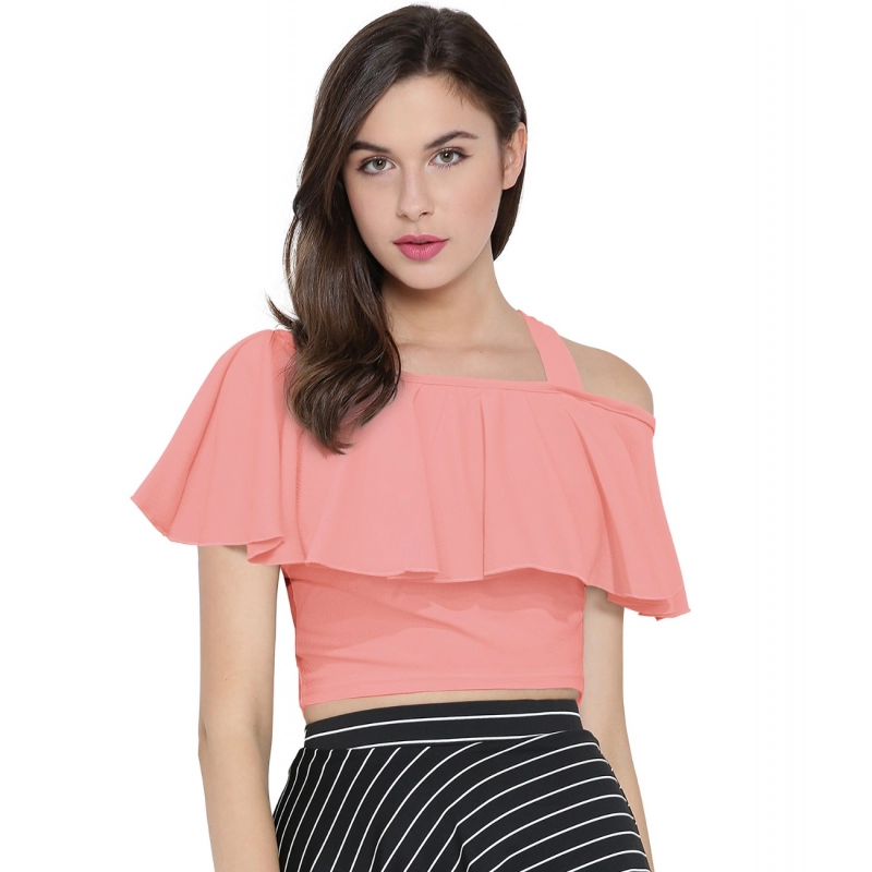 Women's Western Wear Hosiery Crop Top (Peach)