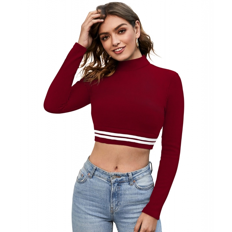 Women's Western Wear Hosiery Crop-Top (Maroon) Women's Western Wear Hosiery Crop-Top (Maroon)