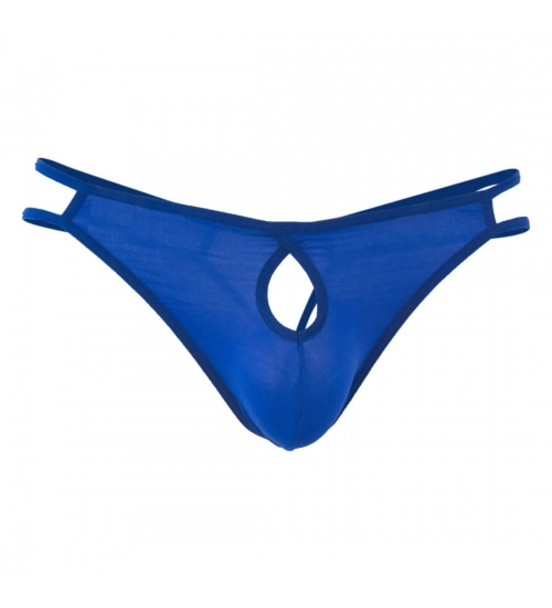 Generic Men's Cotton Spandex Brief Thong Front Open Hole Notch Underwear (Blue)