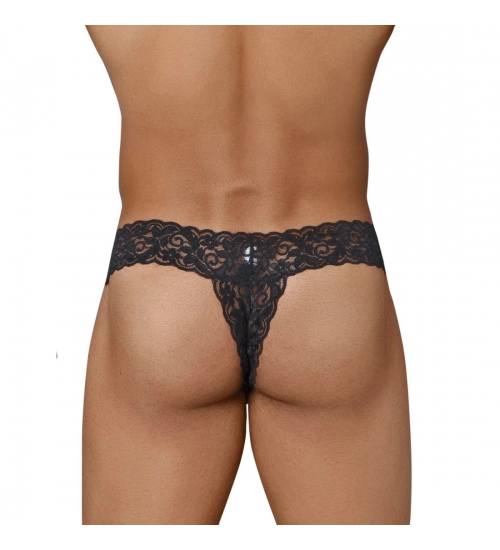 Generic Men's Lycra Blend Lace Lace Underwear G String Style Underwear (Black)