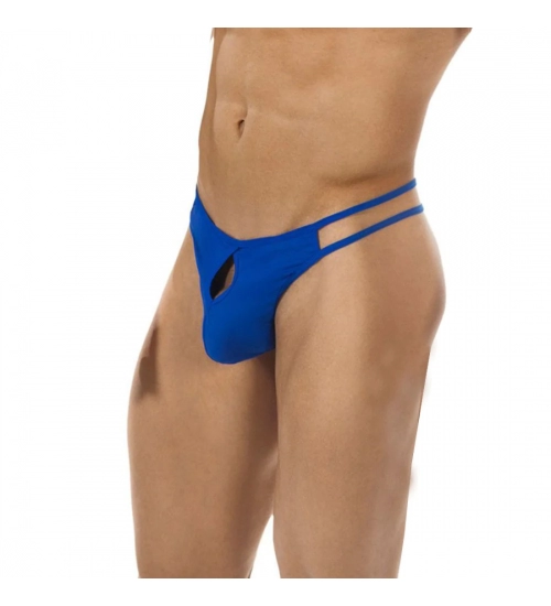 Generic Men's Cotton Spandex Brief Thong Front Open Hole Notch Underwear (Blue)