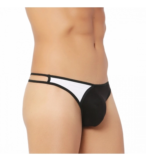 Generic Men's Cotton Spandex Lace Thong Consists Of Two Strings Underwear (Black And White)