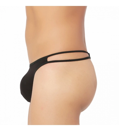Generic Men's Cotton Spandex Lace Thong Consists Of Two Strings Underwear (Black And White)